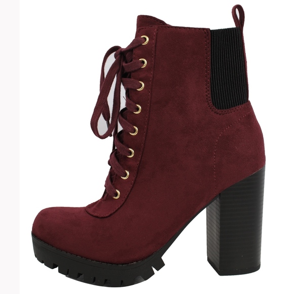 Vino Faux Suede Lace Up Stacked Block Heel Ankle - Picture 2 of 8